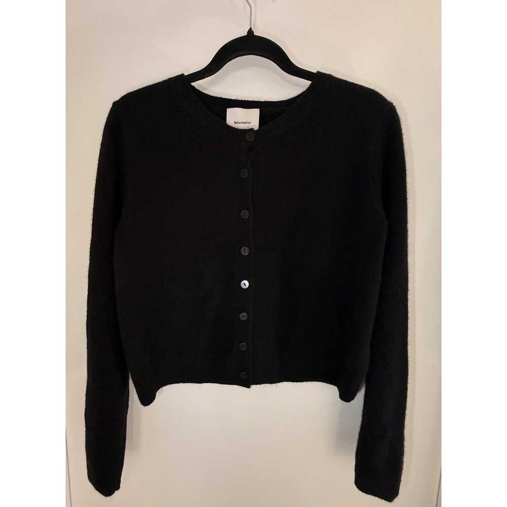 Reformation Black Clara Cashmere Crew Women’s Cardigan Size S - Picture 4 of 7